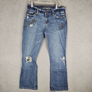 American Eagle Hipster Shinny Flare Y2K Jeans Womens Size 4 Distressed